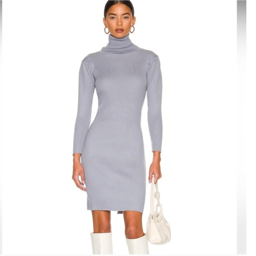 Elliatt Victoria Knit Dress Ribbed Turtleneck Midi Greay Womens Size S